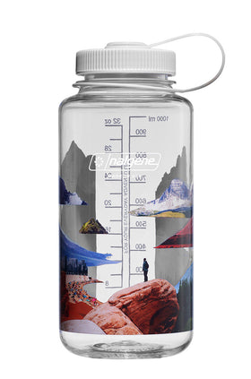 Nalgene 32oz Wide Mouth Sustain Bottle Mixed Landscapes surrealist print - front view