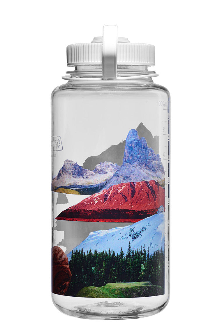 Nalgene 32oz Wide Mouth Sustain Bottle Mixed Landscapes surrealist print - left view