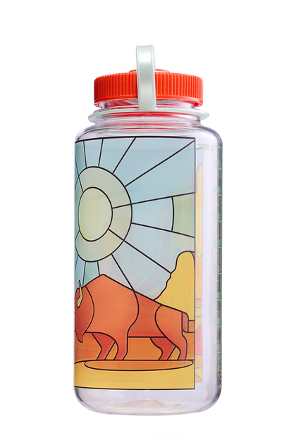 Nalgene 32oz Wide Mouth Sustain Bottle Stained Glass Desert print - left view