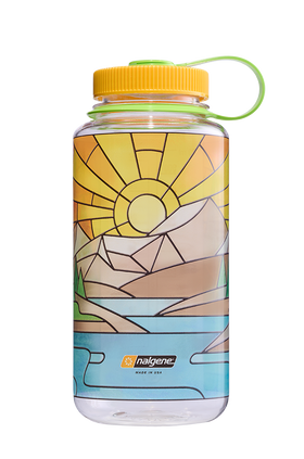 Nalgene 32oz Wide Mouth Sustain Bottle Stained Glass River print - front view