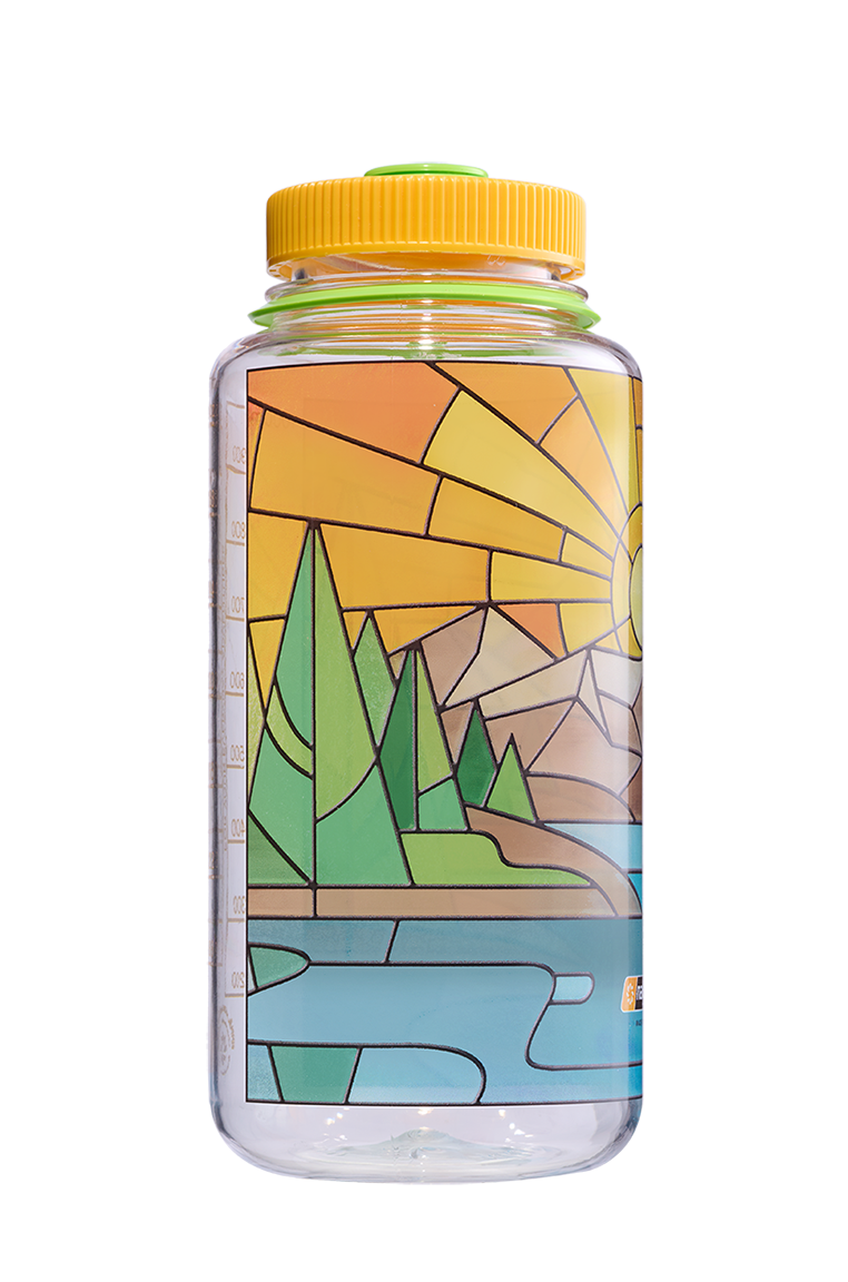 Nalgene 32oz Wide Mouth Sustain Bottle Stained Glass River print - right view