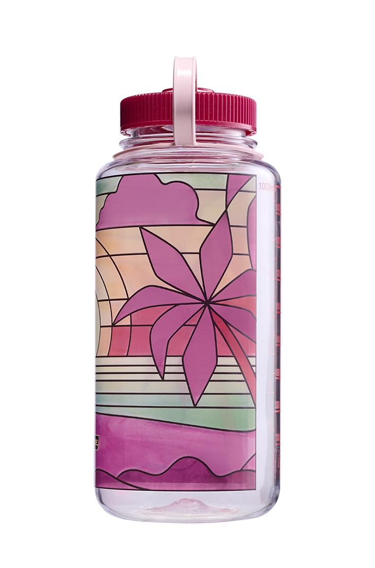 Nalgene 32oz Wide Mouth Sustain Bottle Stained Glass Sunset print - left view