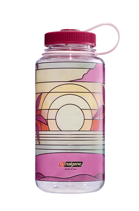 Nalgene 32oz Wide Mouth Sustain Bottle Stained Glass Sunset print - front view