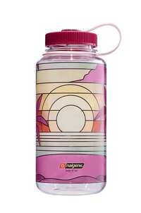 Nalgene 32oz Wide Mouth Sustain Bottle Stained Glass Sunset print - front view