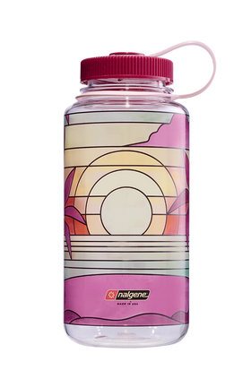 Nalgene 32oz Wide Mouth Sustain Bottle Stained Glass Sunset print - front view