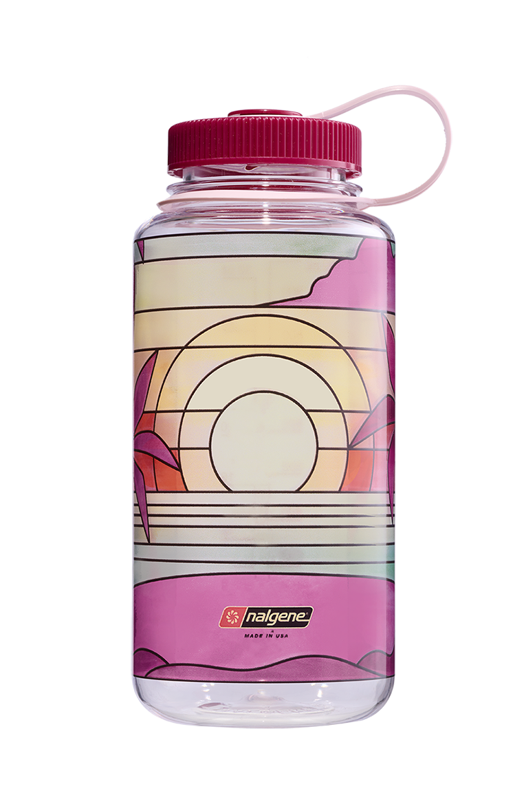 Nalgene 32oz Wide Mouth Sustain Bottle Stained Glass Sunset print - front view
