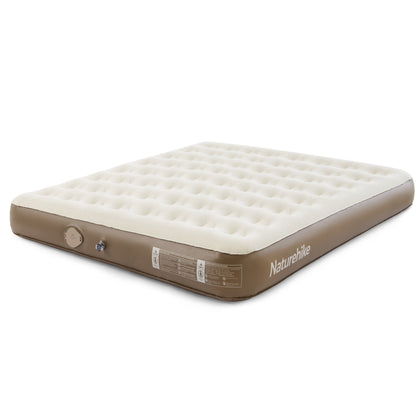 An inflatable mattress with a built-in pump, primarily brown in color, with the Naturehike brand visible.