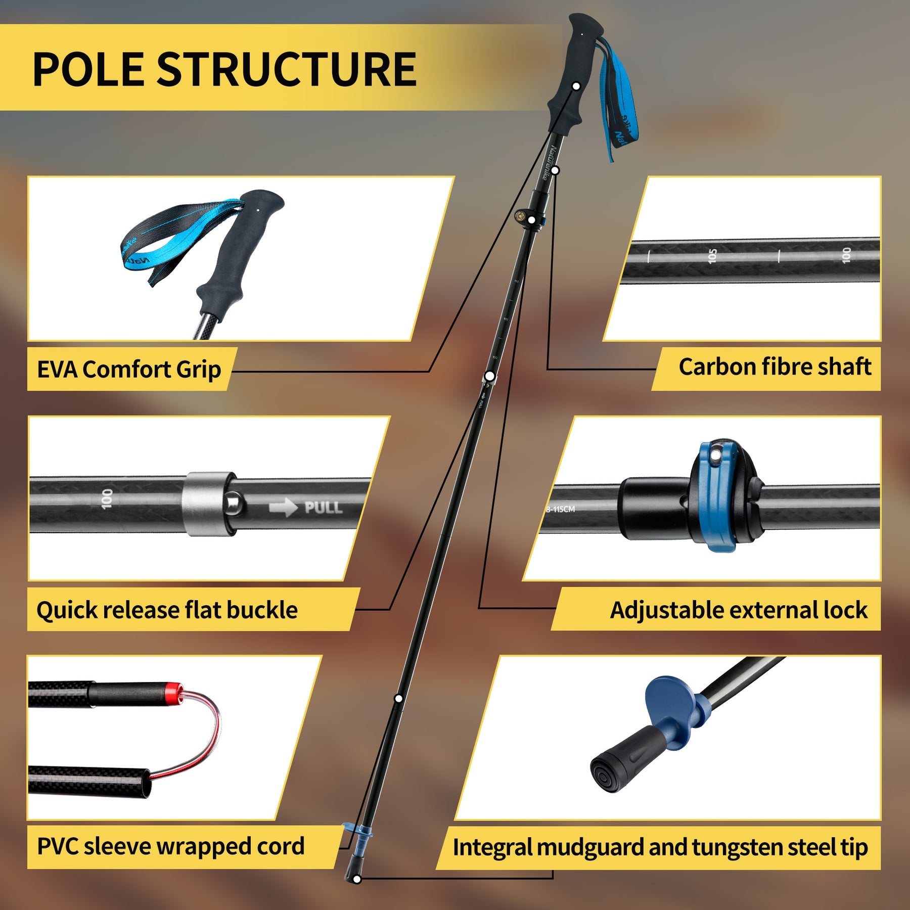 Naturehike Gale Terk EXT Full Carbon 5-section Adjustable Folding Trekking Pole