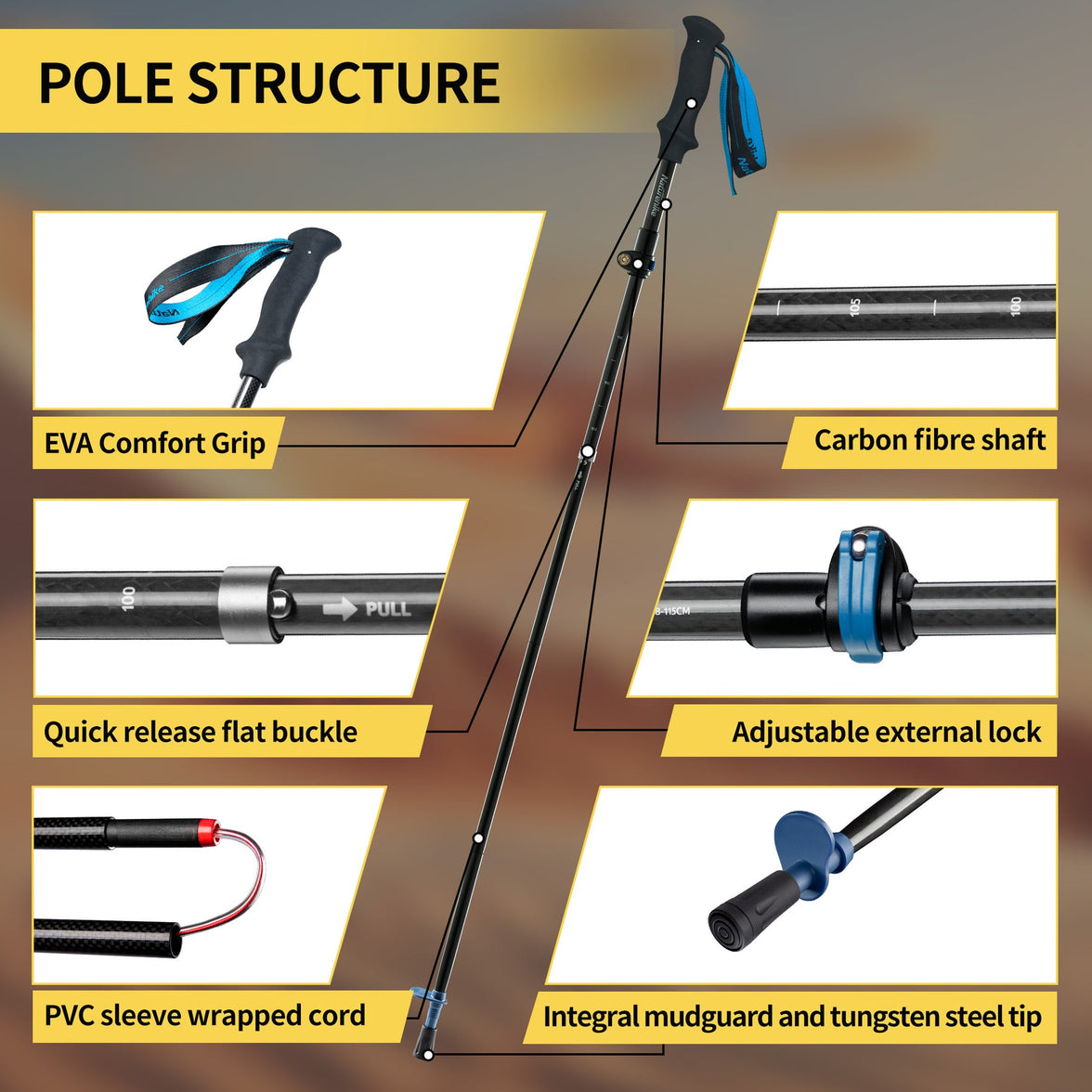 Naturehike Gale Terk EXT Full Carbon 5-section Adjustable Folding Trekking Pole