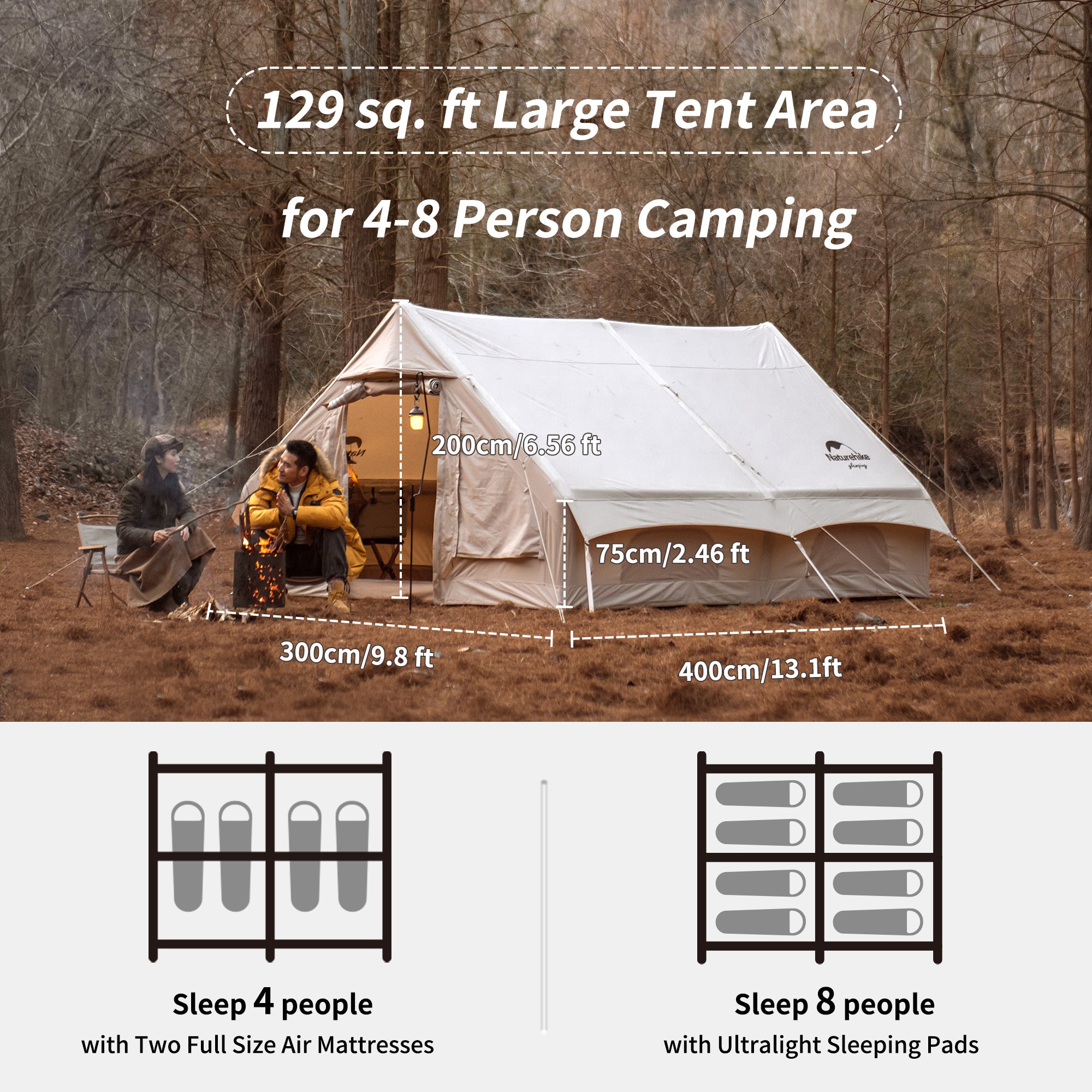 Naturehike Gen Air 12 Cotton Inflatable Khaki Camping Tent