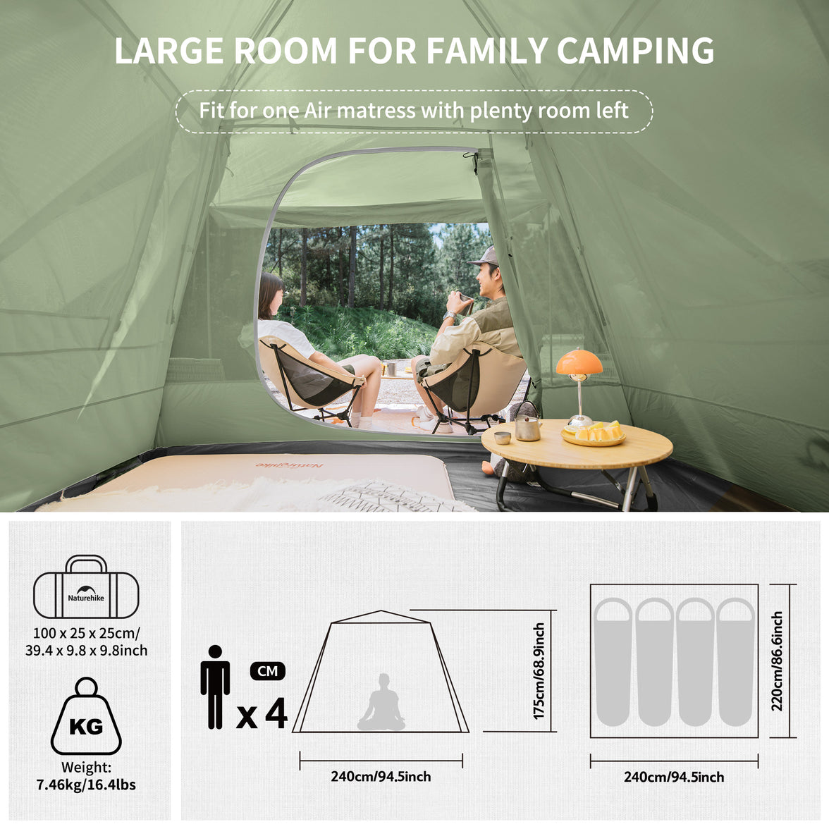 Naturehike Upf 50+ Ango Pop Up Tent For 4 Men (With Hall Pole)