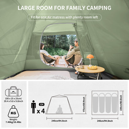 Naturehike Upf 50+ Ango Pop Up Tent For 4 Men (With Hall Pole)