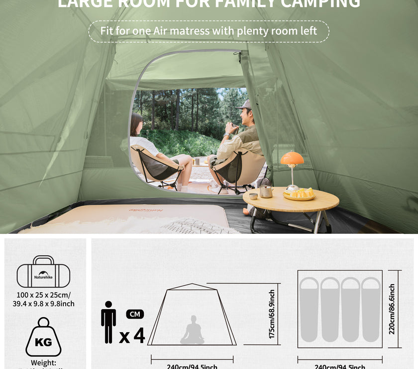 Naturehike Upf 50+ Ango Pop Up Tent For 4 Men (With Hall Pole)