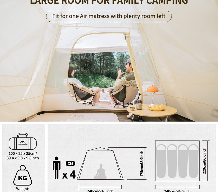 Naturehike Upf 50+ Ango Pop Up Tent For 4 Men (With Hall Pole)