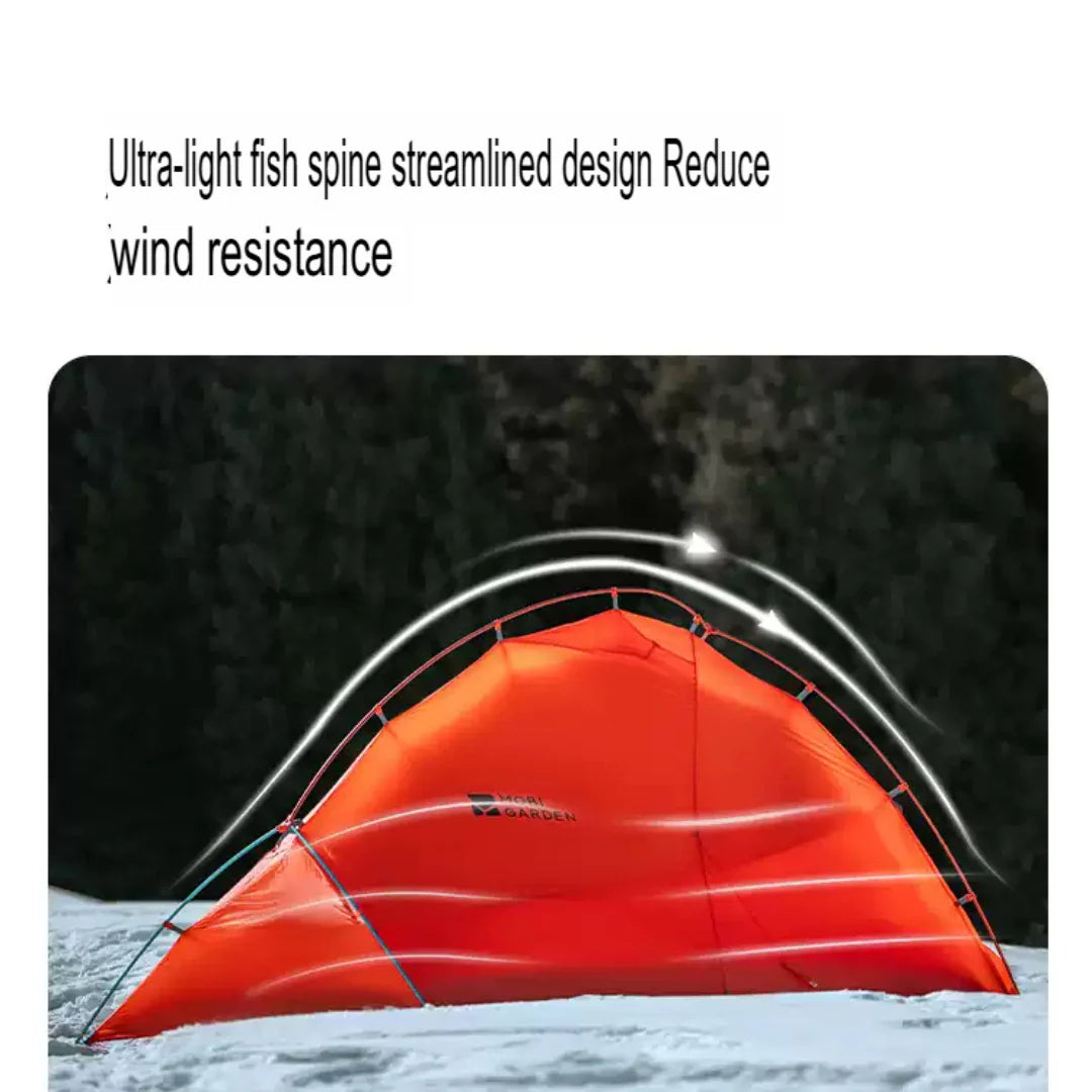 Orange kayak with an ultra-light fish spine design on a dark background