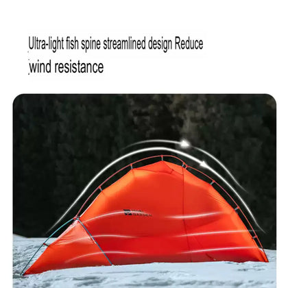 Orange kayak with an ultra-light fish spine design on a dark background