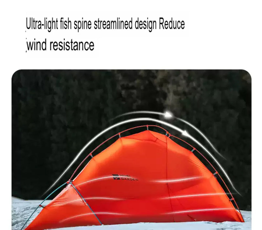 Orange kayak with an ultra-light fish spine design on a dark background