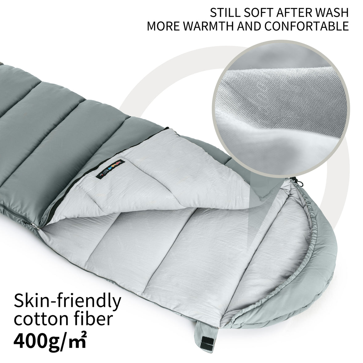 Naturehike Warmy Square With Hat Warming Cotton Sleeping Bag M400 Grey