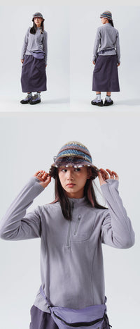 Blue Checkered Fleece Half-Zip Sweater