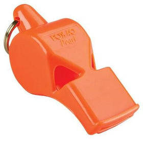 Fox 40 Pearl pealess safety whistle in orange with a split-ring keyring.