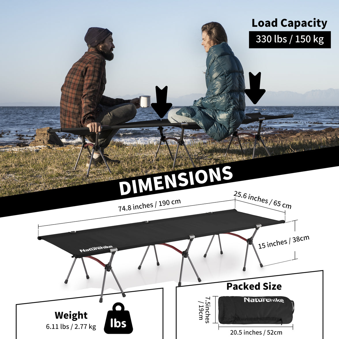 Naturehike XJC04 Ultralight Foldable Camping Cot Q-9E Single