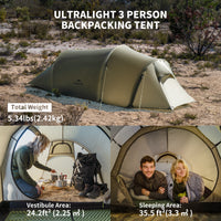 Naturehike Opalus Series Ultralight Hiking Tent 3 Men Olive