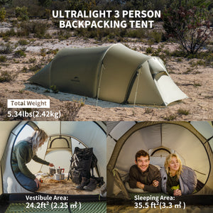 Naturehike Opalus Series Ultralight Hiking Tent 3 Men Olive