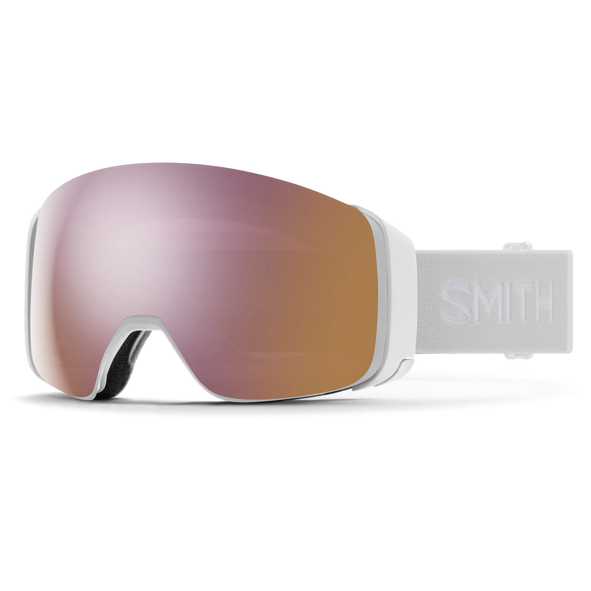 Smith 4D MAG Ski & Snowboard Goggles in White Vapor + ChromaPop™ Everyday Rose Gold Mirror — 3q (official Smith product image)
