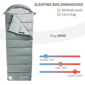 Naturehike Warmy Square With Hat Warming Cotton Sleeping Bag M400 Grey