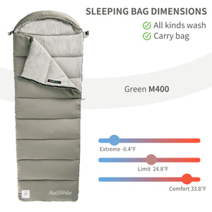Naturehike Warmy Square With Hat Warming Cotton Sleeping Bag M400 Green