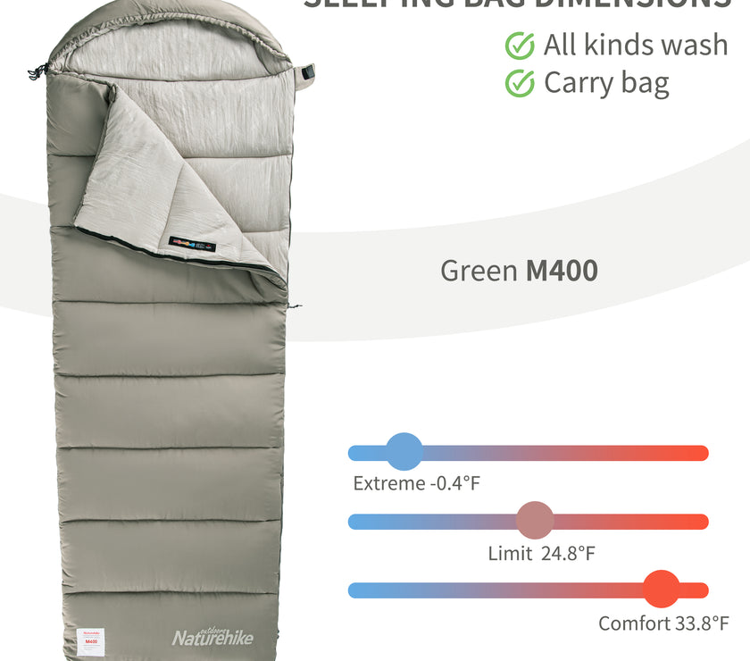 Naturehike Warmy Square With Hat Warming Cotton Sleeping Bag M400 Green
