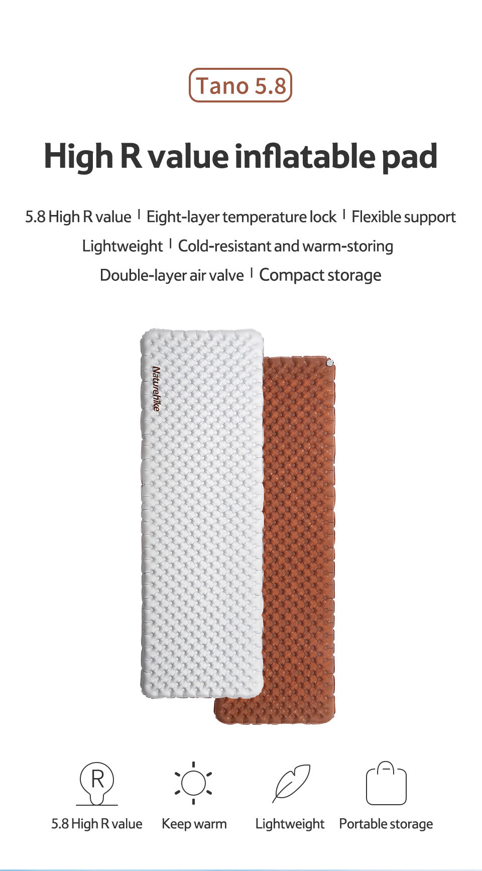 Naturehike Tuye 5.8 Ultra Light Inflatable Mummy Sleeping Pad Carbon Silver