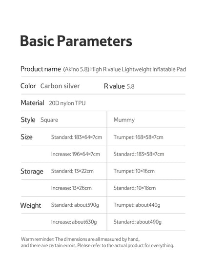 Naturehike Tuye 5.8 Ultra Light Inflatable Mummy Sleeping Pad Carbon Silver