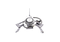 A portable Fire Maple camping stove with a silver finish, featuring a windproof design.