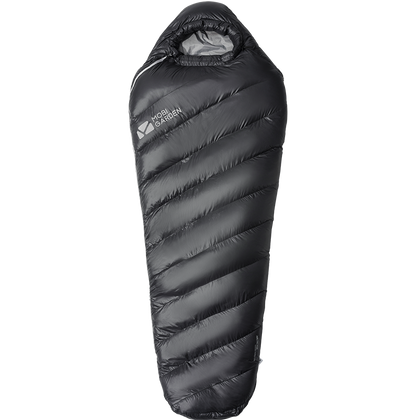 A black Mobi Garden ARCTIC FOX G800 sleeping bag with a zipper, designed for outdoor use.