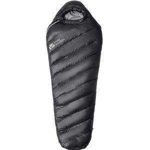 A black Mobi Garden ARCTIC FOX G800 sleeping bag with a zipper, designed for outdoor use.