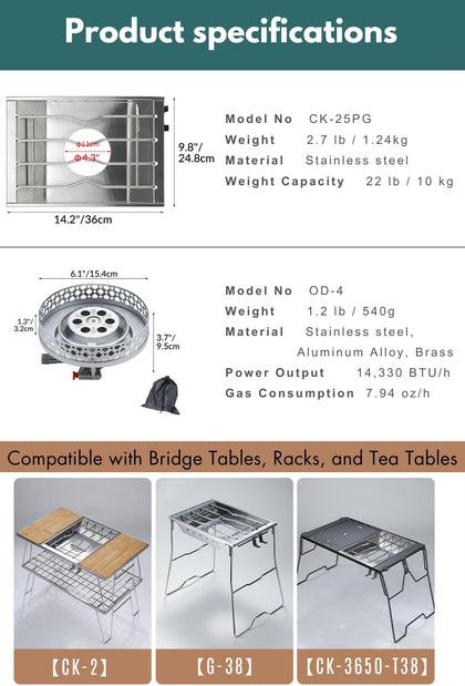 Camping Moon CK-25PG Canister Top Stove Plate Stainless Steel Frame IGT Table Top 2026