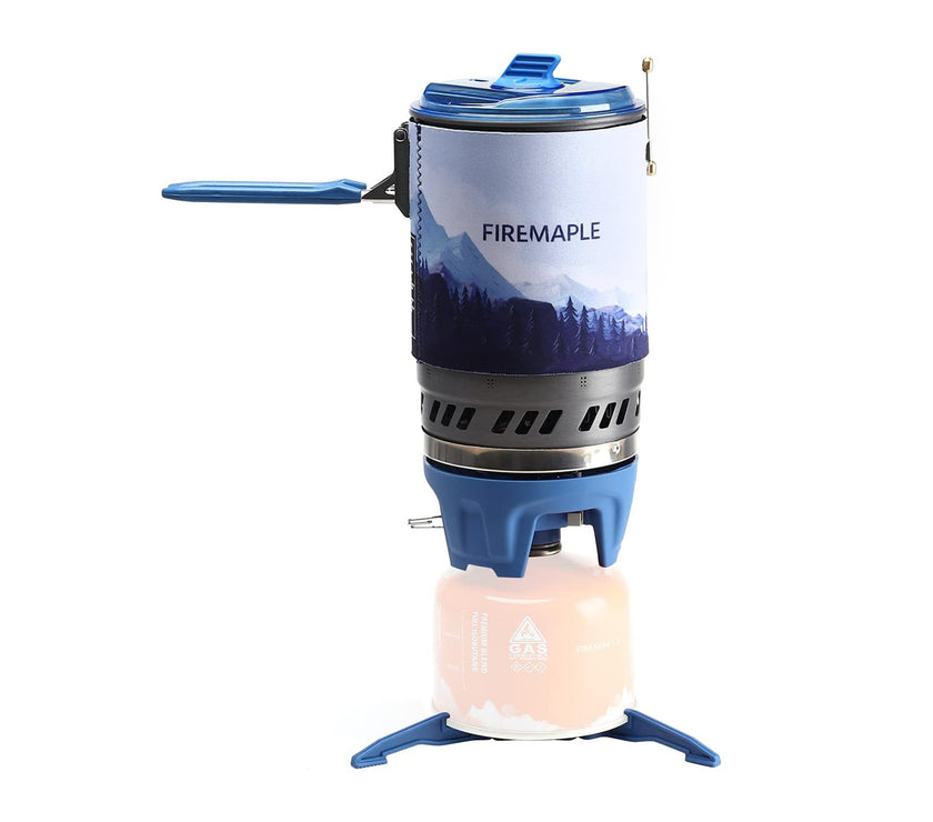Blue Fire Maple STAR X5 Polaris Pressure-Regulator Cooking System with a foldable design, on a white background.
