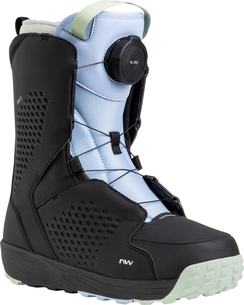 Northwave Drake Dahlia SL.AM Snowboard Boots — Black/Sky, front three-quarter