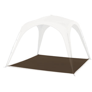 White canopy with a brown groundsheet on a white background