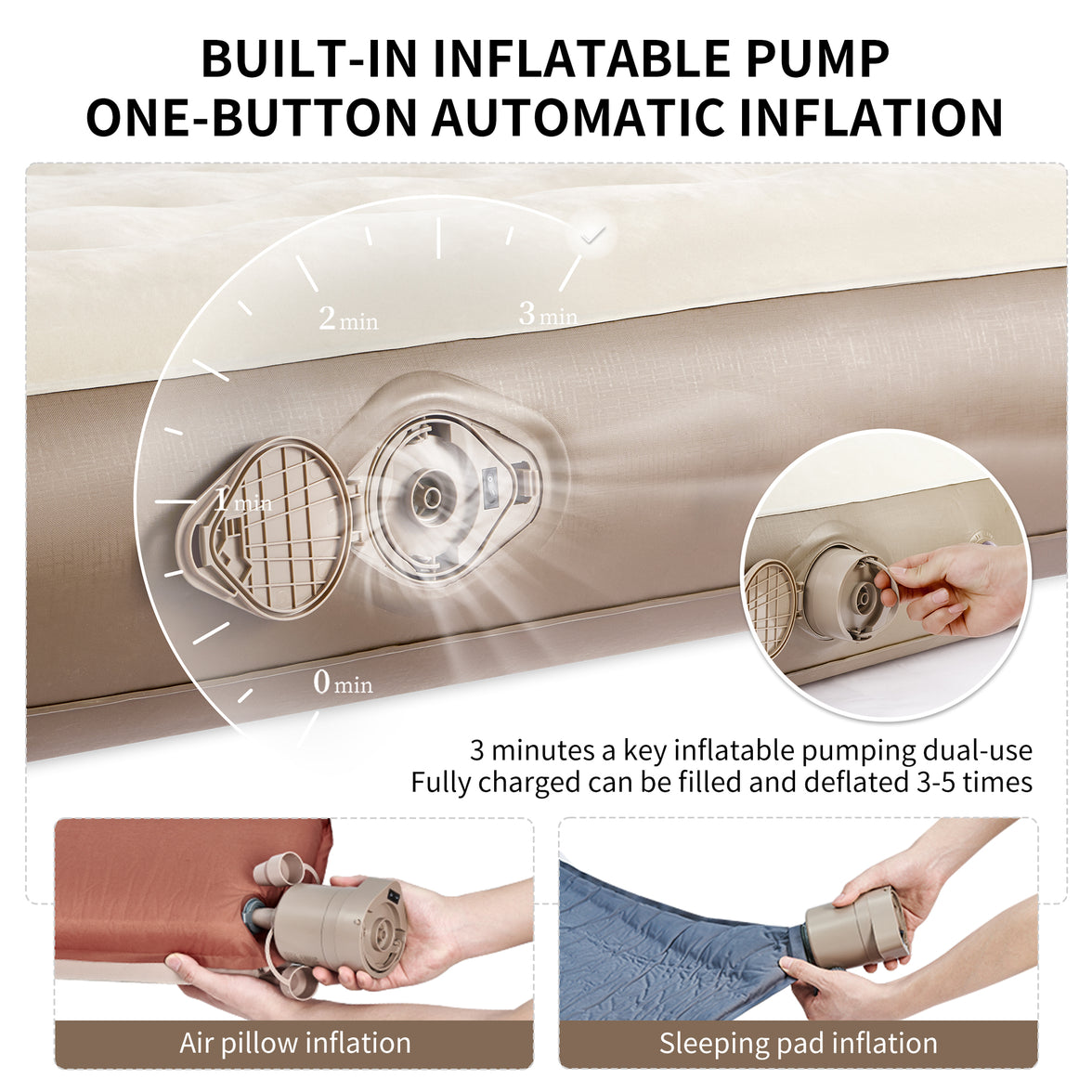 Naturehike Chenjing Built-In Pump Inflatable Bed Brown