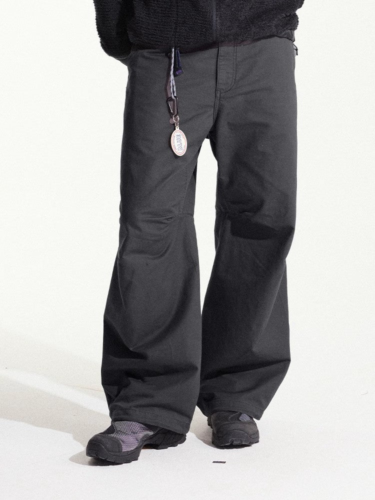 Blue Cotton Wide Leg Curved Knife Men's Pants