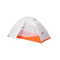 White and orange tent with a visible brand logo on a white background