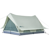 A beige Mobi Garden ERA 150 tent with a white stripe and a visible window mesh.