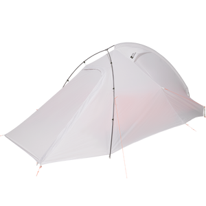 A white Mobi Garden backpacking tent with silicone coated nylon fabric, displayed against a black background.