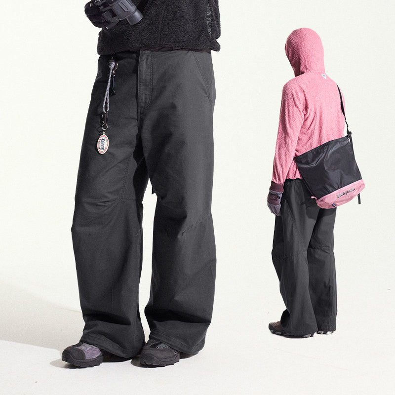 Blue Cotton Wide Leg Curved Knife Men's Pants