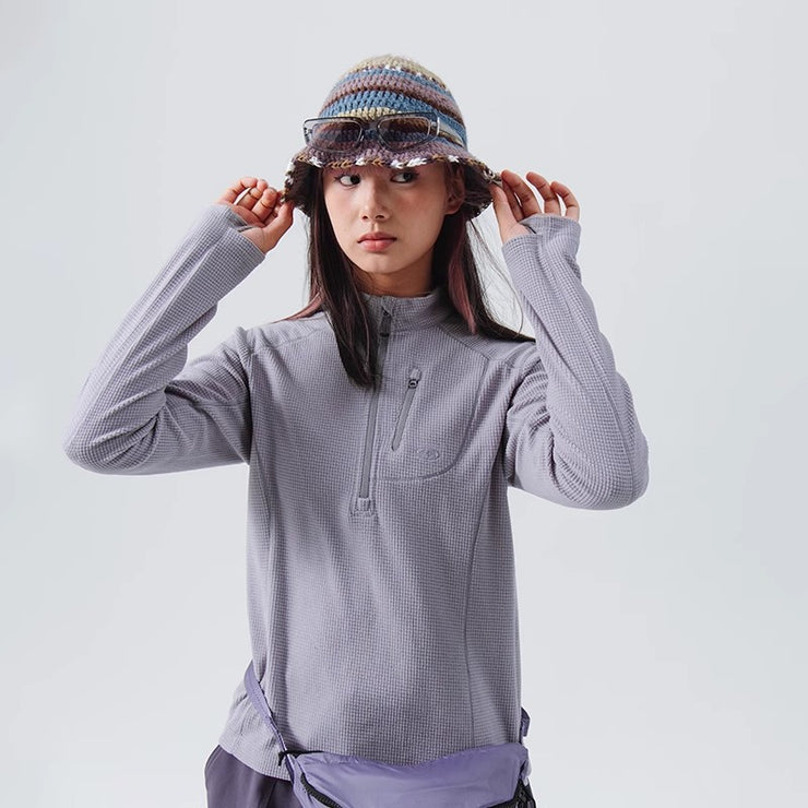 Blue Checkered Fleece Half-Zip Sweater