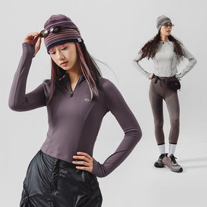 Blue Stand Collar Training Long Sleeve Ladies T-shirt