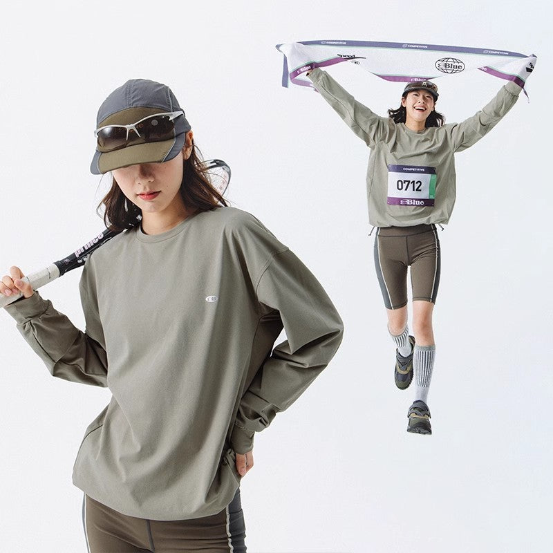 Blue Drawstring Training Unisex Long Sleeve T-shirt