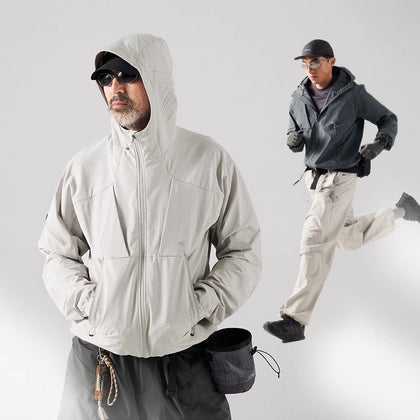 Blue Structured Soft-Shell Hooded Jacket